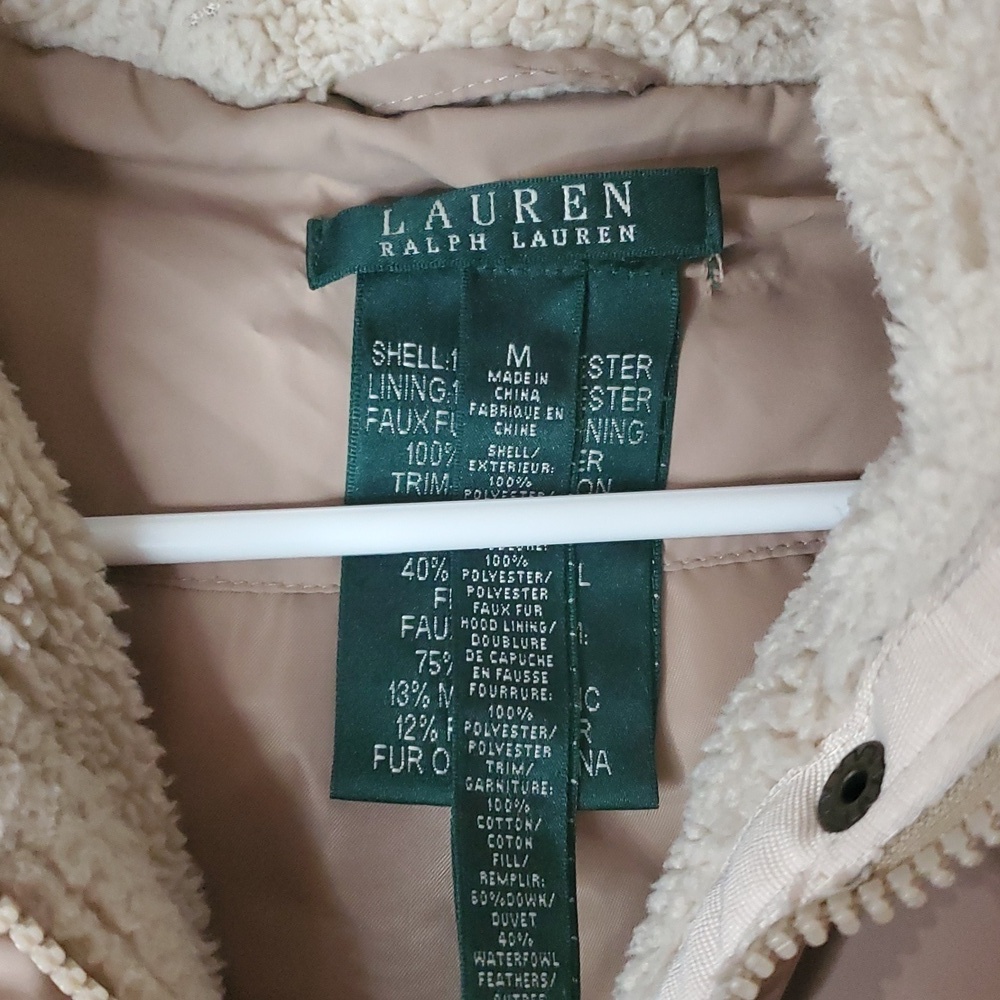 Womens Lauren Ralph Lauren Down Puffer Coat Size Medium Neutral Colored - Picture 4 of 16